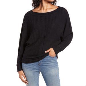 Caslon Black Long Dolman Sleeve Thermal Rib Knit Top Size S